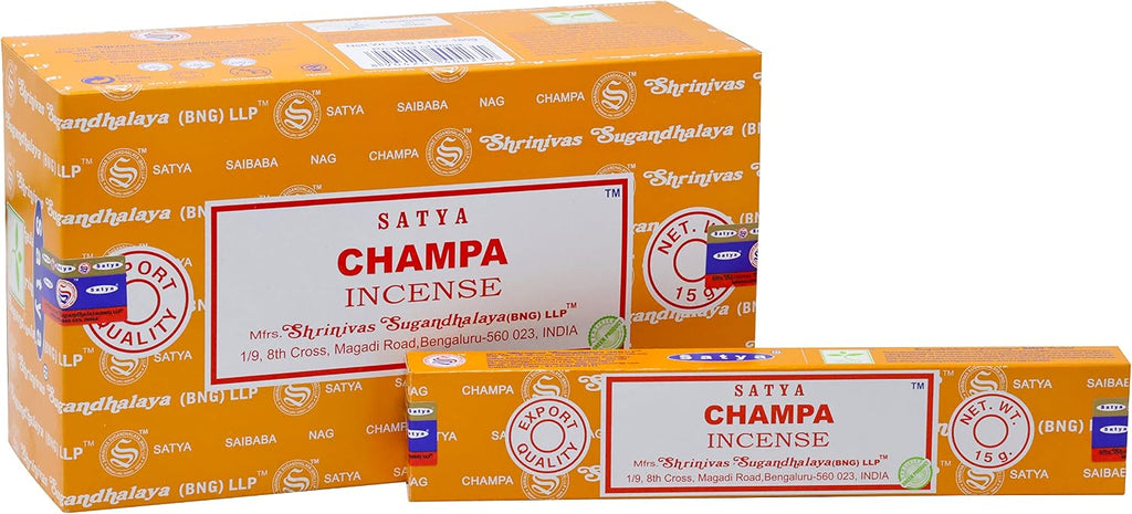EARTH Satya Champa Incense Sticks 15 GMS (Pack of 12) (Green Certified) Indian Perfumed Hand Rolled Agarbatti Perfect for Worship,Relaxation, Medication.