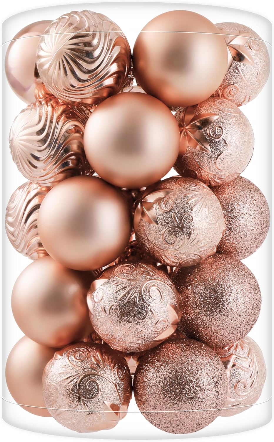 34ct Rose Gold Christmas Ball Ornaments Shatterproof Plastic Christmas Tree Decorations for Xmas Party Home Office Holiday Decor -Medium Size (2.36"/ 60mm)