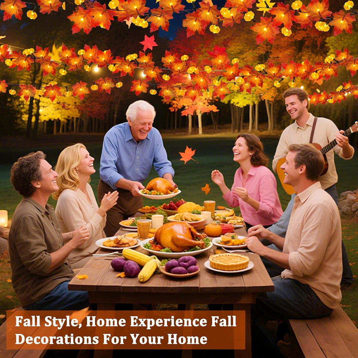 Timer&3 Pack Thanksgiving Decor Fall Garland with Pumpkin Lights 60LED