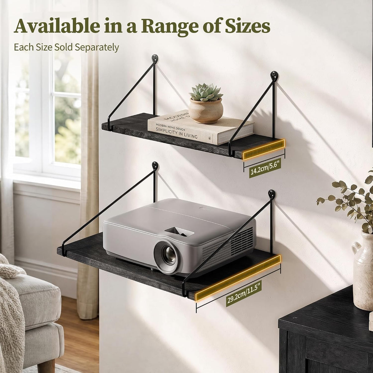 Afuly Black Floating Shelves for Wall, Display Wall Shelf, Solid Wood