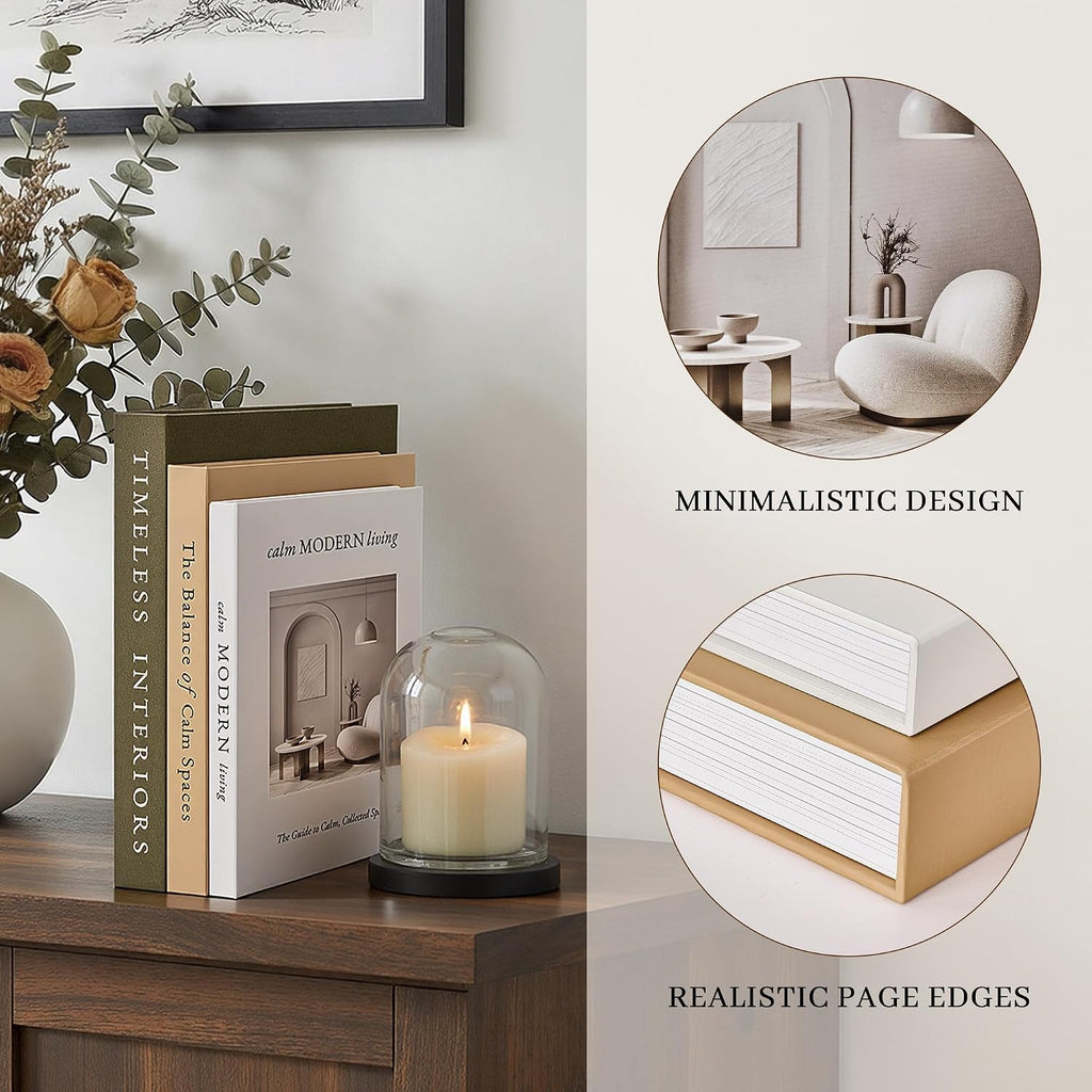 JARLINK Decorative Books, Set of 3 Fake Book Storage Boxes, Olive Green