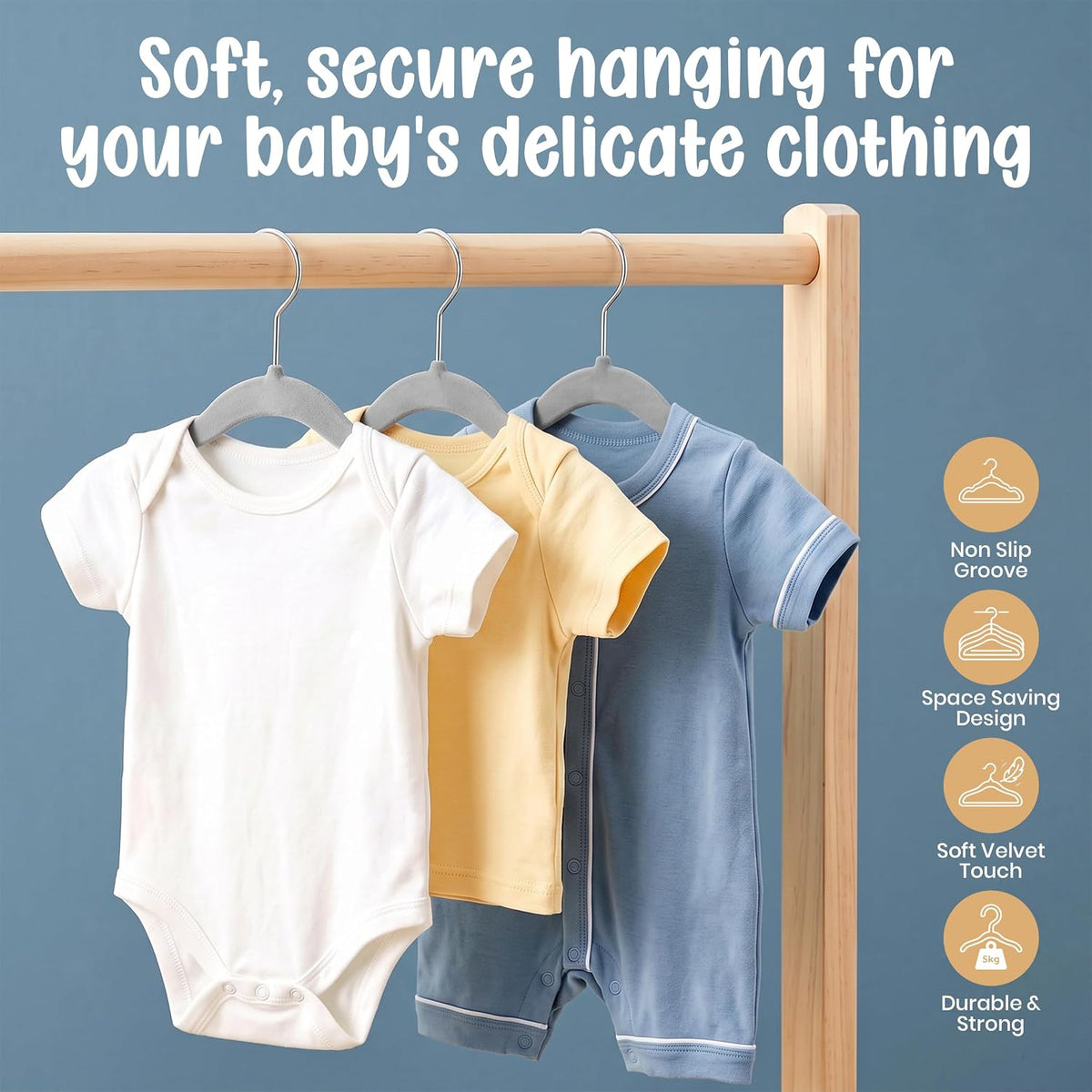 Utopia Home Kids Velvet Hanger 20 Pack – 11" Premium Baby Hangers - Grey
