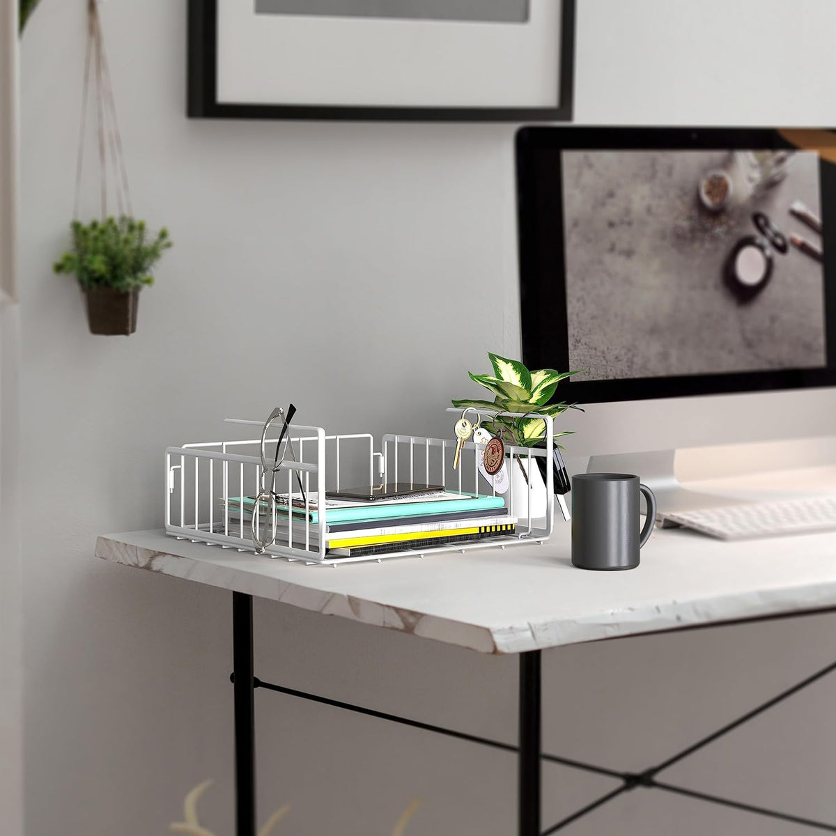 Simple Houseware 2-Pack Under Shelf Wire Metal Basket Shelf, White