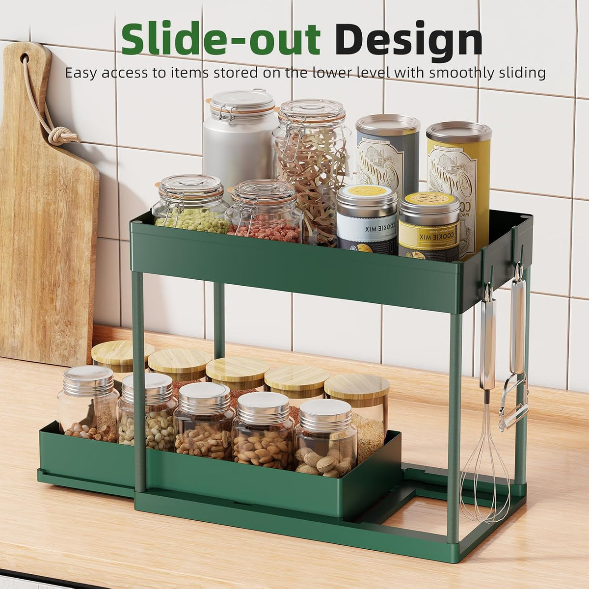 Simple Trending Under Sink Organizer 2 Pack, with Sliding Drawer, Green