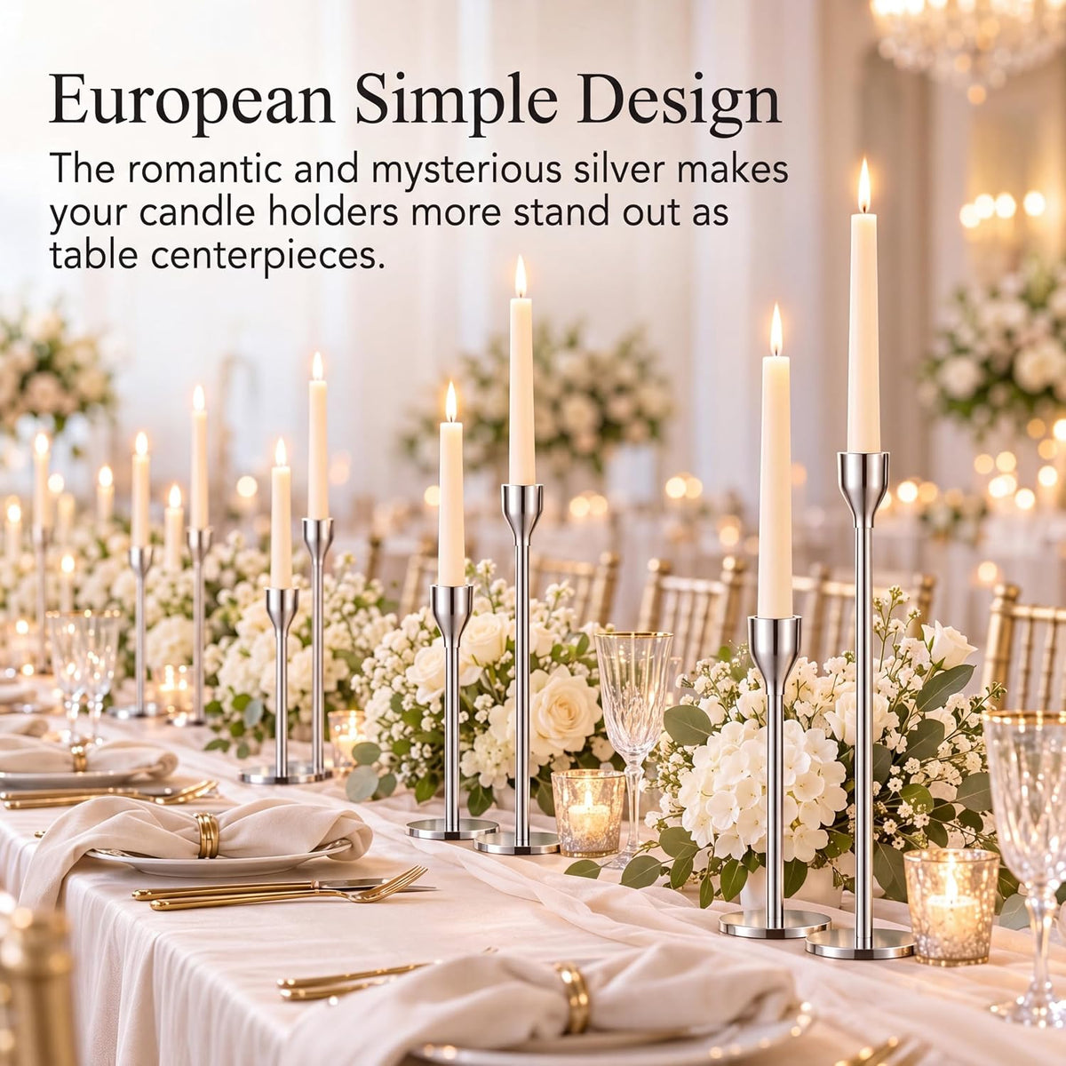 27 Pack Candles Holders, 9 Sets Metal Taper Candlestick Holders,Silver