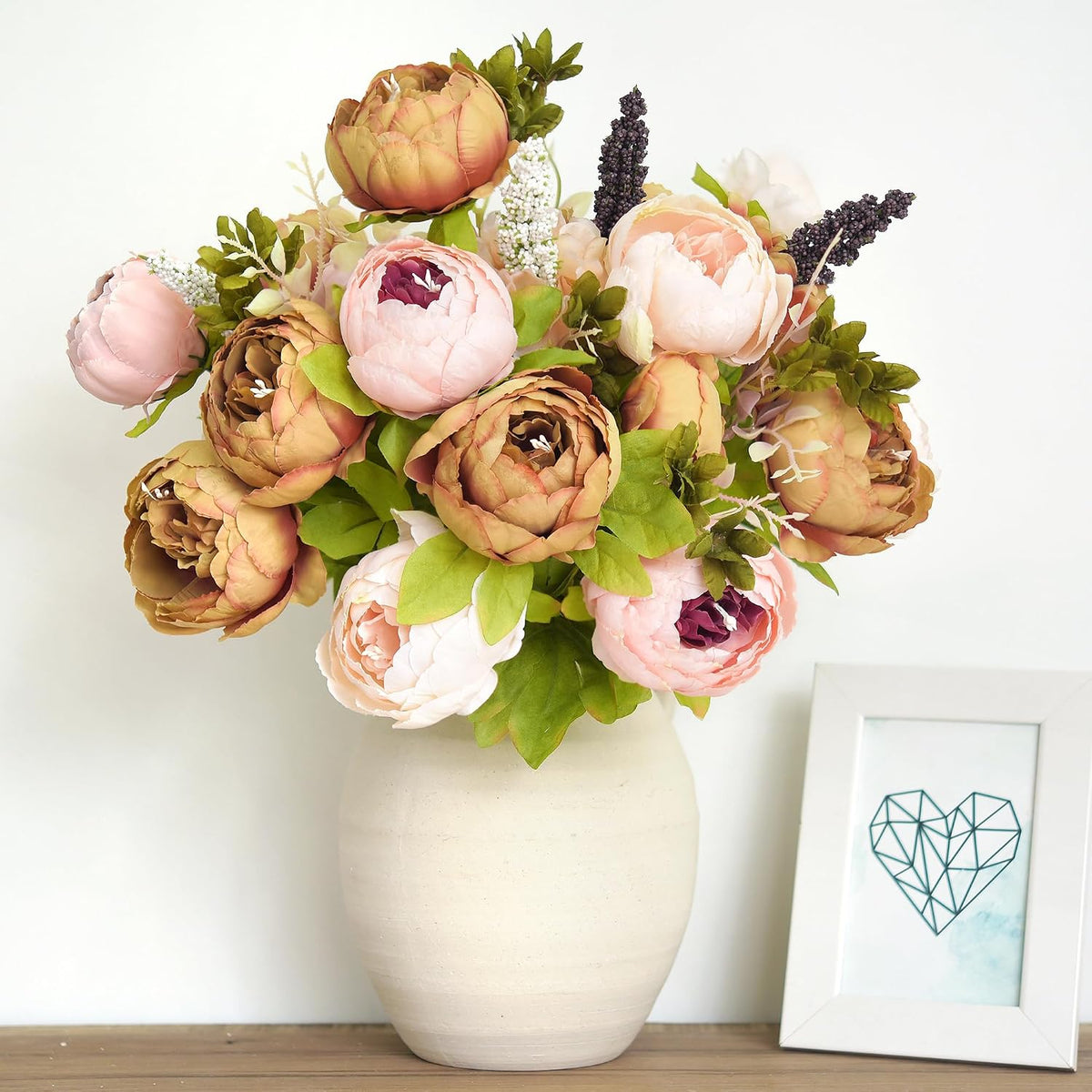 FiveSeasonStuff Mixed Pale Pink & Tawny Brown Artificial Peony Set of 2