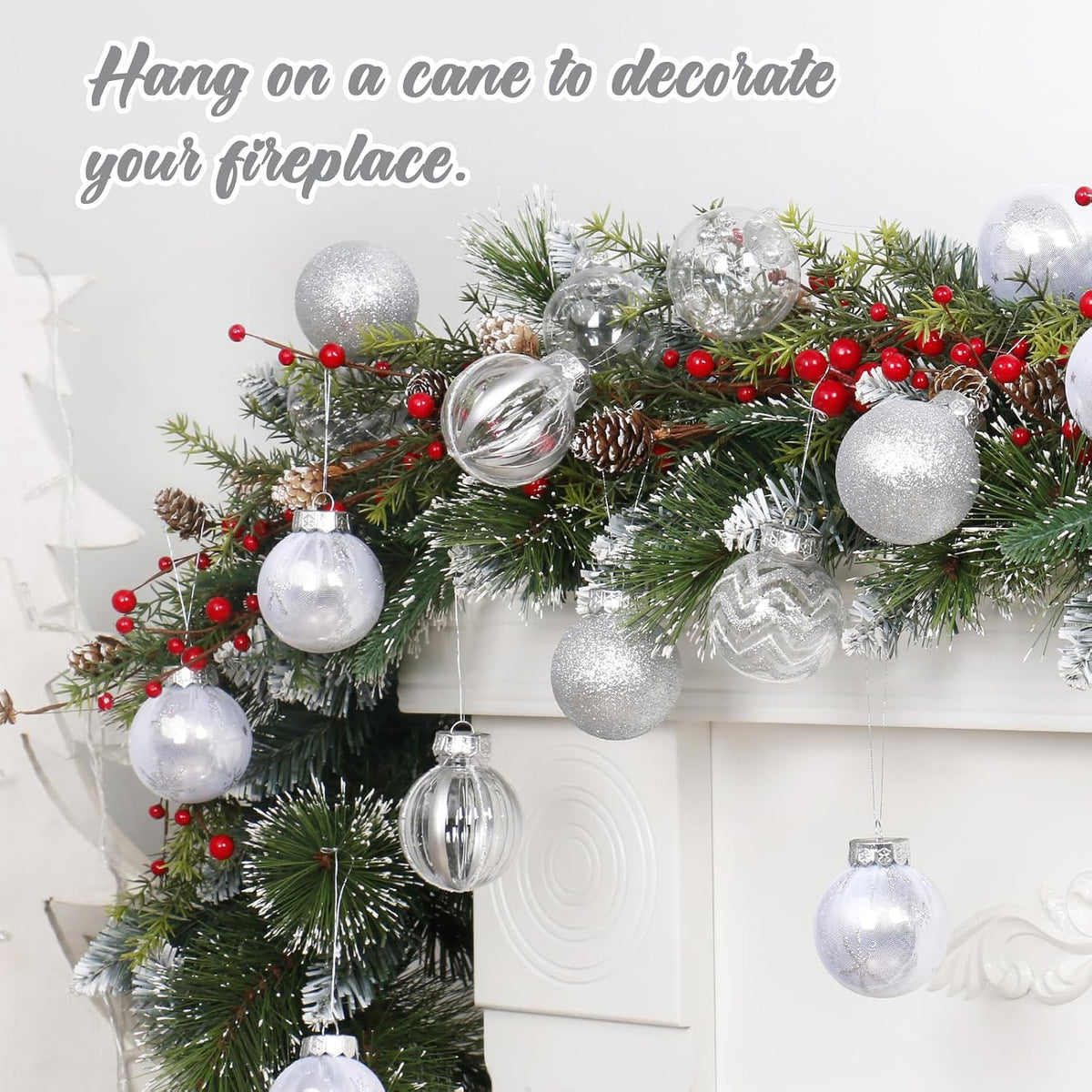 30PCS Silver Clear Christmas Ball Ornaments Set for Xmas Tree Decorations