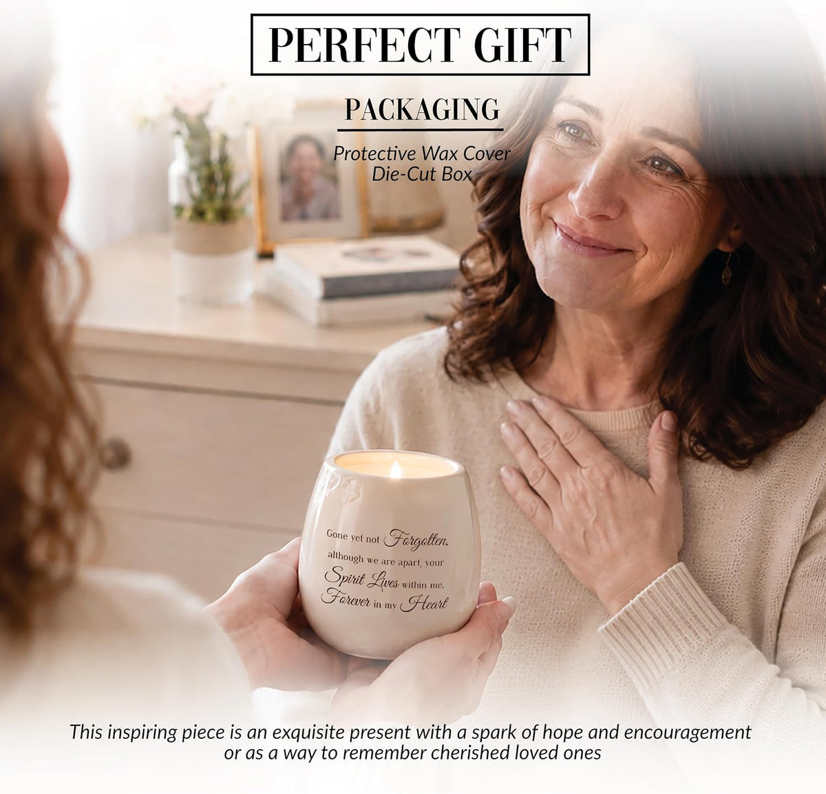 Pavilion - 8 Oz Candle Holder - White Ceramic Candle Jar with 100% Soy Wax Candle Tranquility Scent Gone Yet Not Forgotten Ideal Remembrance Gift for Love One Who Passed - Printed Text & Love Theme