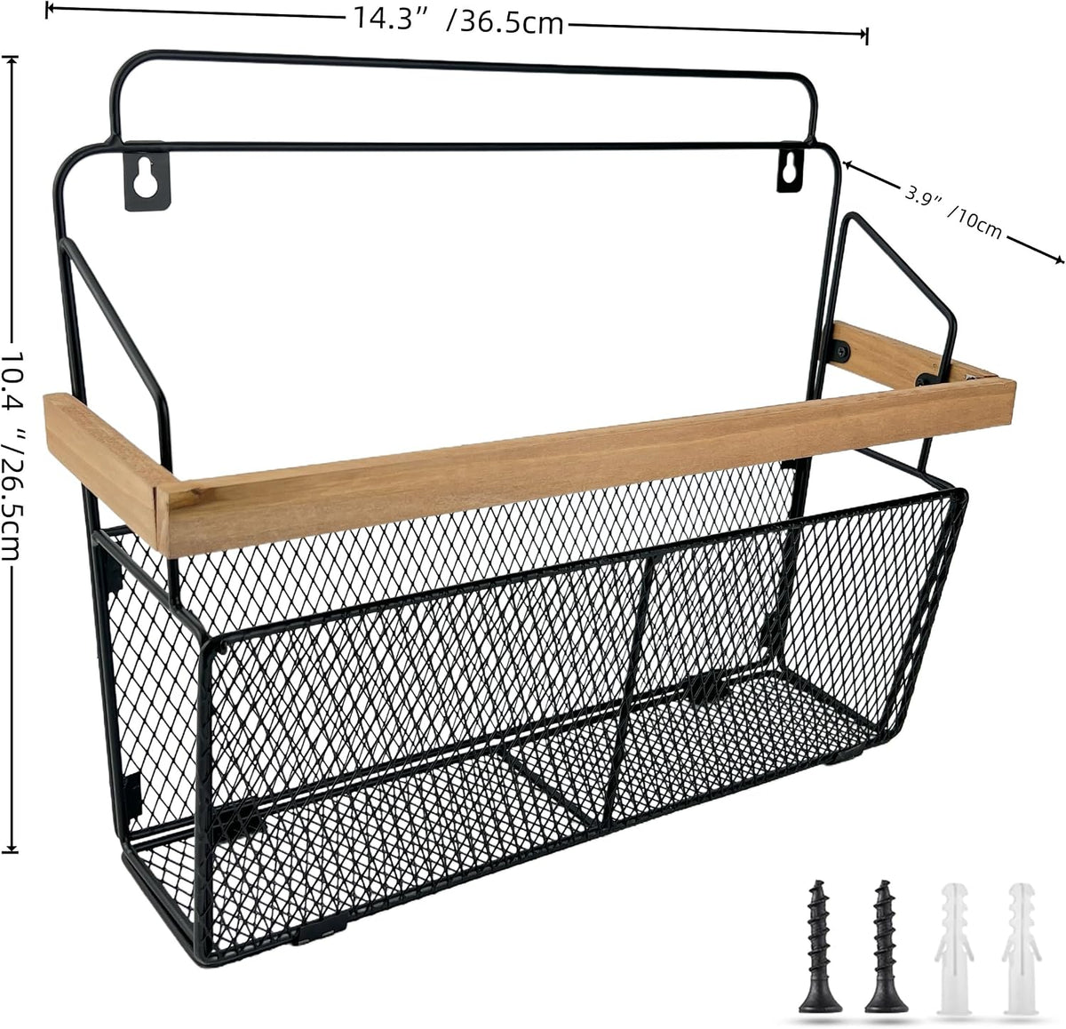 Wall File Organizer with Wooden Trim, Wall Mounted Magazine Holder, Hanging File Organizer, Metal Wire Hanging Magazine Rack for Living Room and Office, Hanging Paper Organizer, 2 Packs