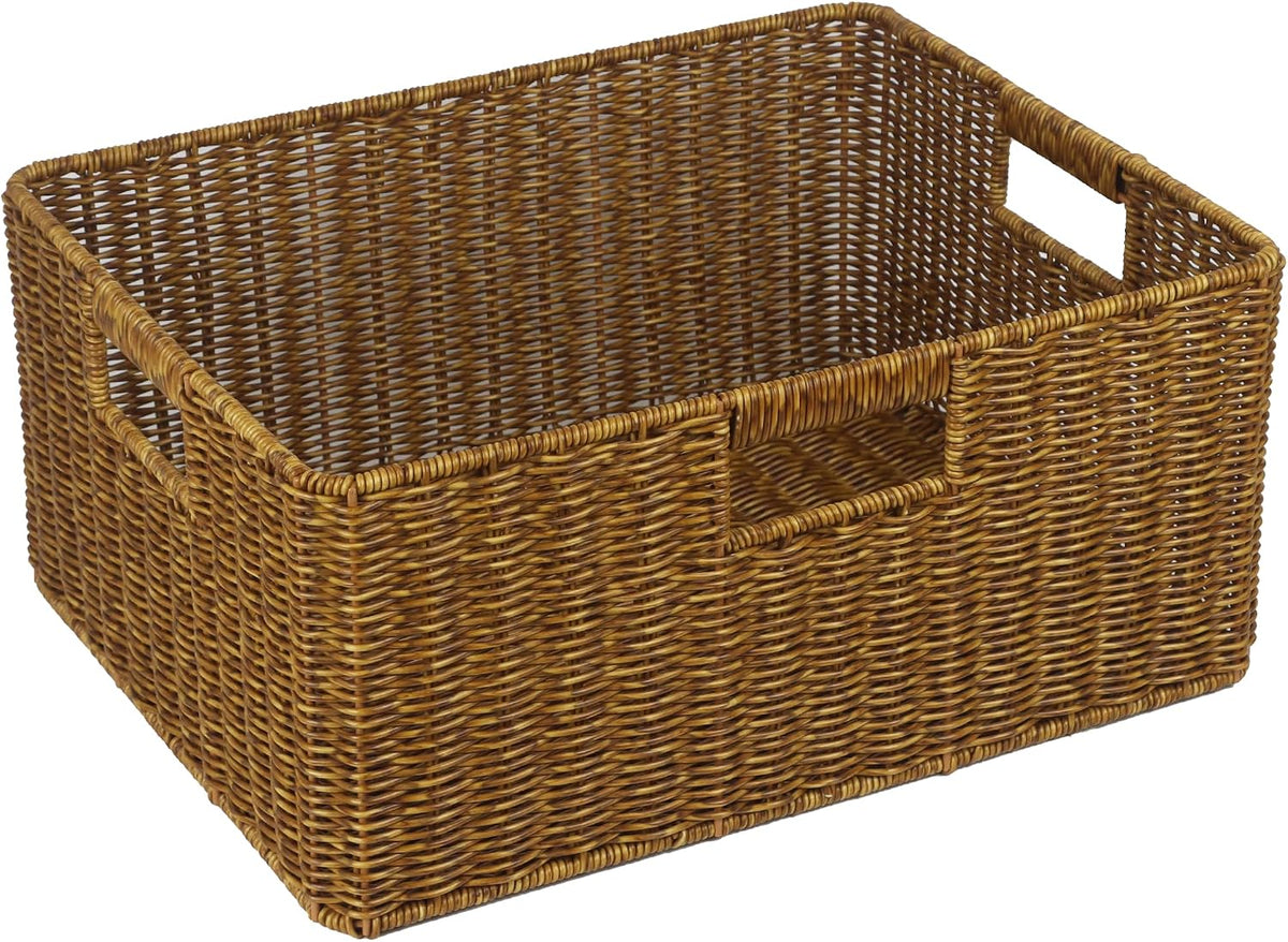 Jumbo Wicker Basket, Rectangular Wicker Basket for Storage, 16.5 x 13 x 7.5