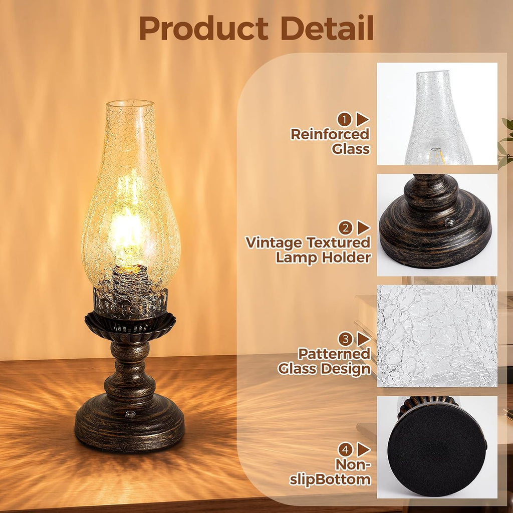Set of 2 Vintage Rechargeable Table Lamps, Cordless Oil Lamp Style