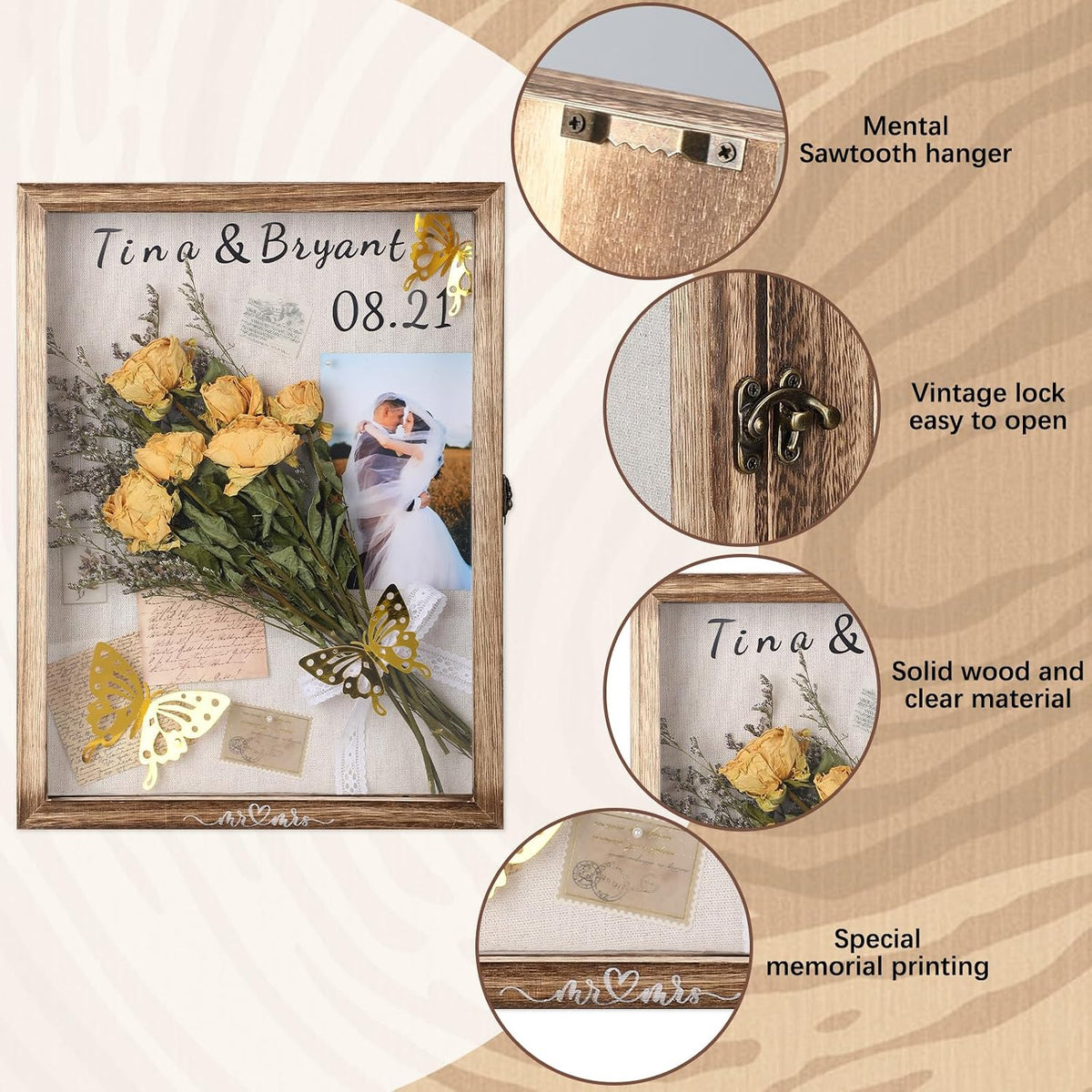 Yookeer 12x16'' Large Shadow Box Wedding Flower Display Case Frame, Brown