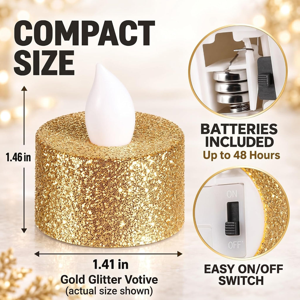 Mudder 48 Pieces Gold Tea Lights LED Candles Tealights Battery Flameless