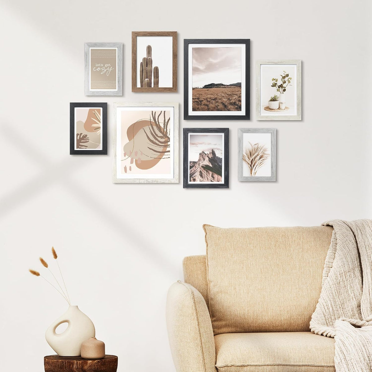 ArtbyHannah Gallery Wall Frame Set, 8 Pack Neutral Wall Decor, Multi-Color