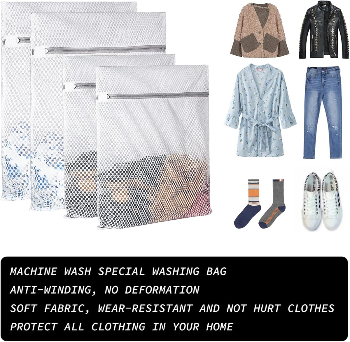 Extra Large Honeycomb Mesh Laundry Bag125gsm Net Fabric Durable and Reusable Delicate Wash Bag,Travel Organization Bag for Lingerie,Clothes,Jeans,Bath Towel,Sock (Set of 4(2L+2XL))