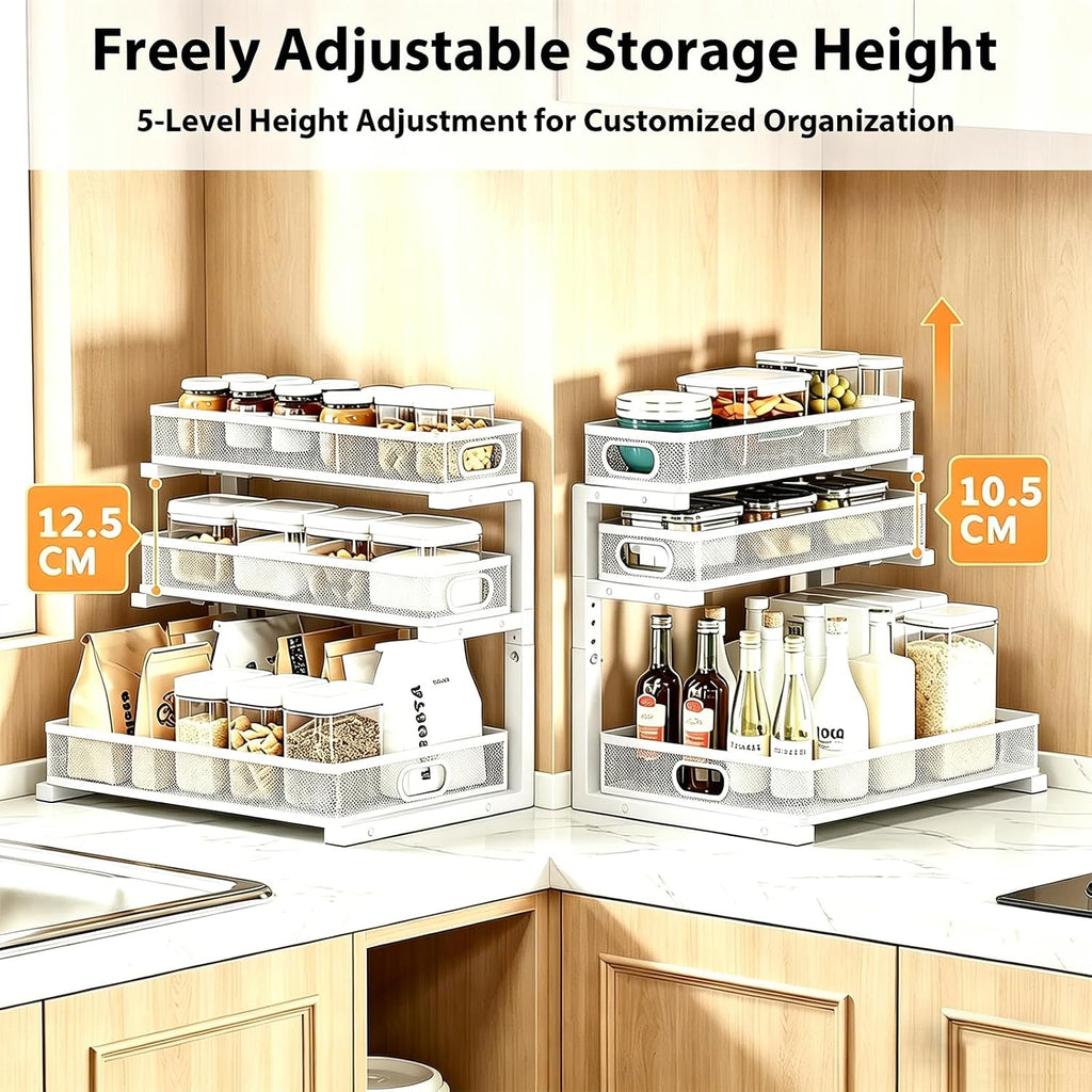 2 Pack Under Sink Organizer, 3-Tier Pull Out Kitchen Cabinet Organizer