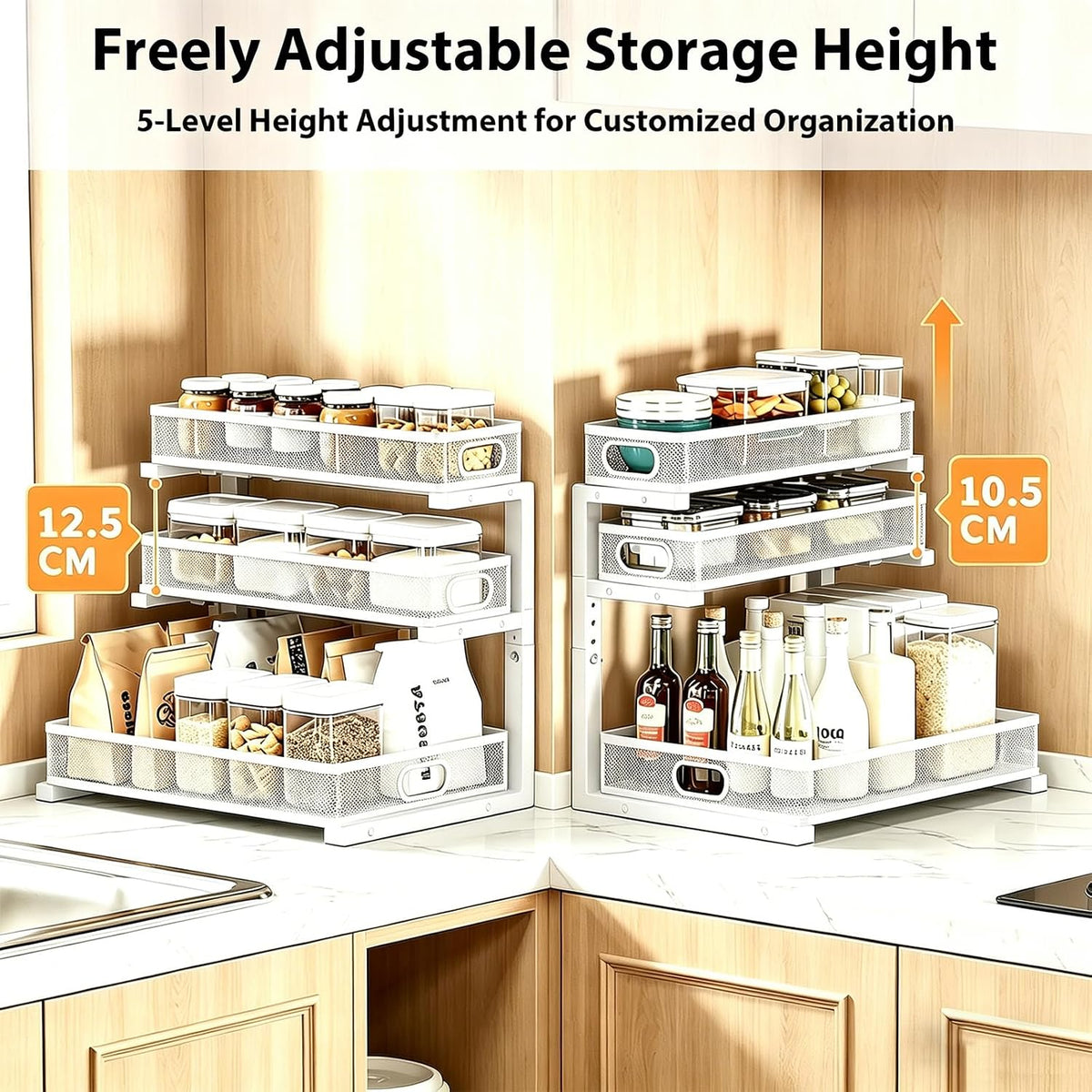 2 Pack Under Sink Organizer, 3-Tier Pull Out Kitchen Cabinet Organizer