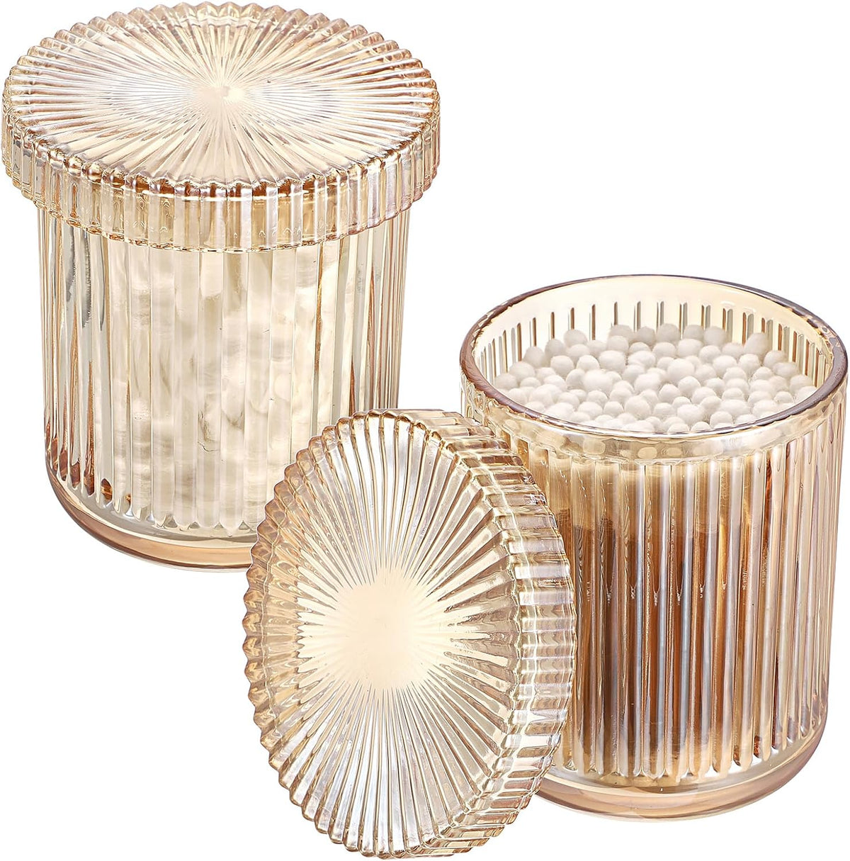 Hipiwe Glass Apothecary Jars with Lid 2Pcs Cotton Ball and Swab Organizer