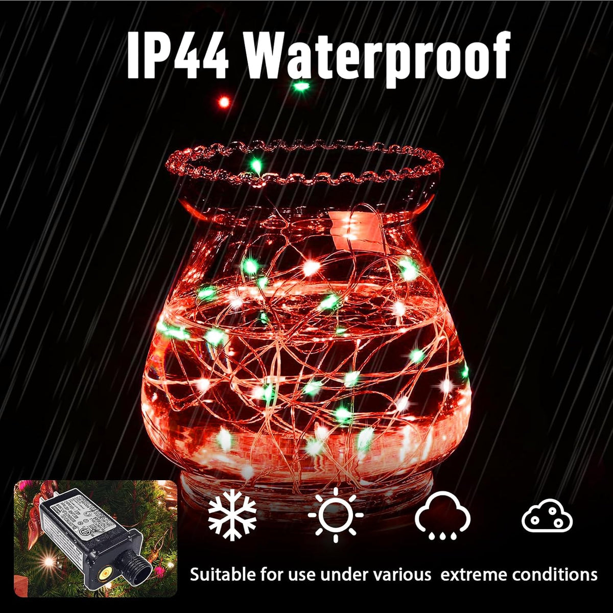 LAMPHOME Fairy Lights Plug in, 33Ft 100 LEDs Waterproof Twinkle Firefly Lights, Adaptor Included, Starry String Lights for Wedding Indoor Outdoor Christmas Patio Garden Decoration, Red and Green