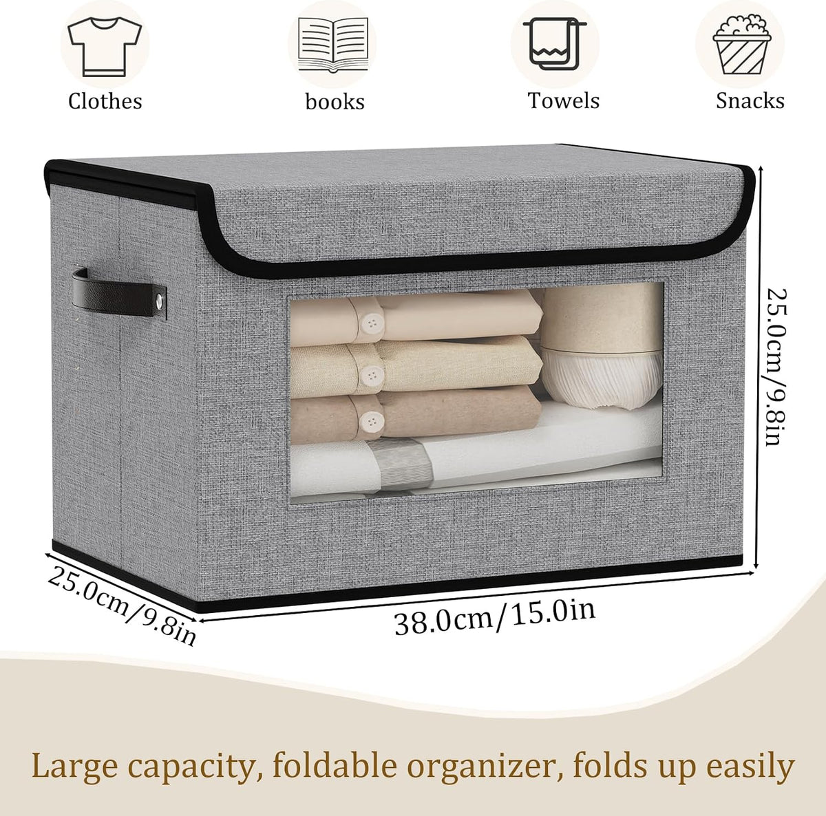 Gray Storage Baskets with Lid,Closet Bin,15x9.8x9.8in,5Pack