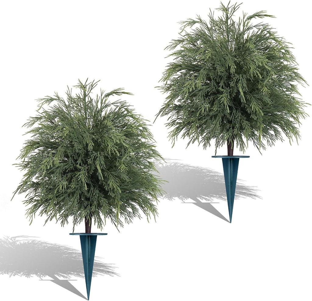 Yangrass 2PCS Arborvitae Cedar Topiary Trees with Spike, Christmas Decor