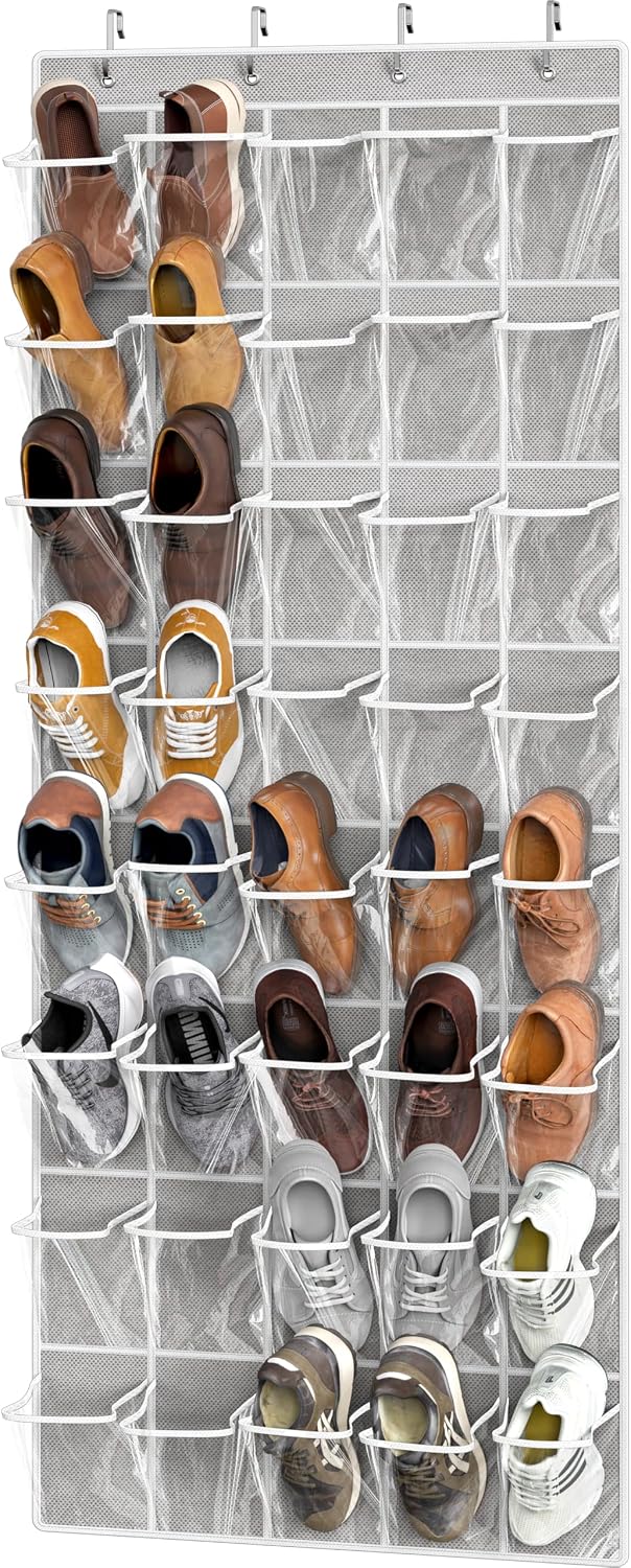 Simple Houseware 40 Pockets Large Clear Over the Door Shoe Organizer, Gray