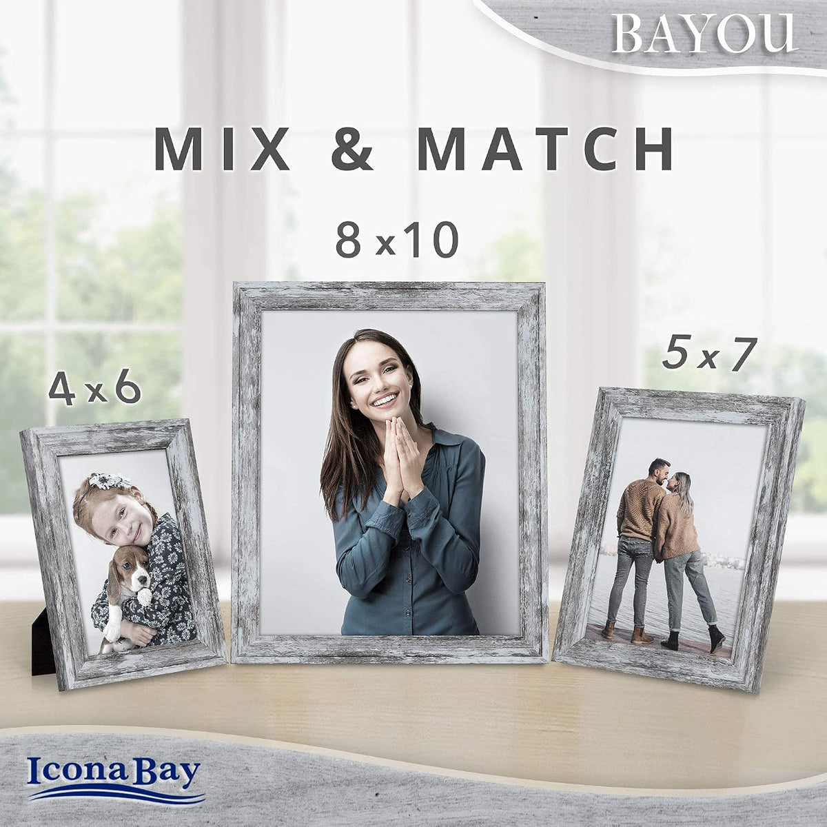 Icona Bay 6x4 Picture Frame (Azure Grey, 1 Pack) Cape Cod Style 6 x 4 Photo Frame, Table Top or Wall Mount, Bayou Collection
