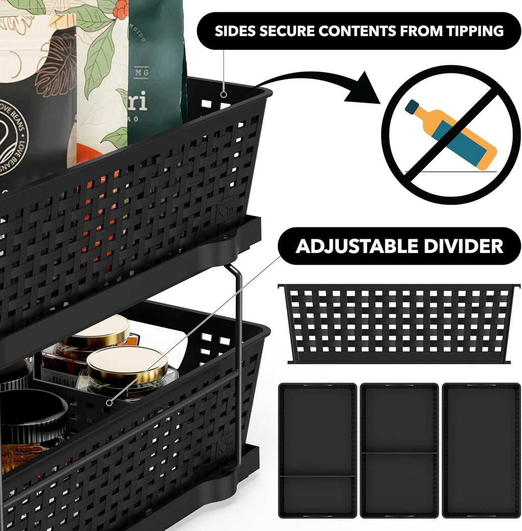 Simple Houseware 2 Tier Pull-Out Sliding Drawer Under Sink Storage, Black