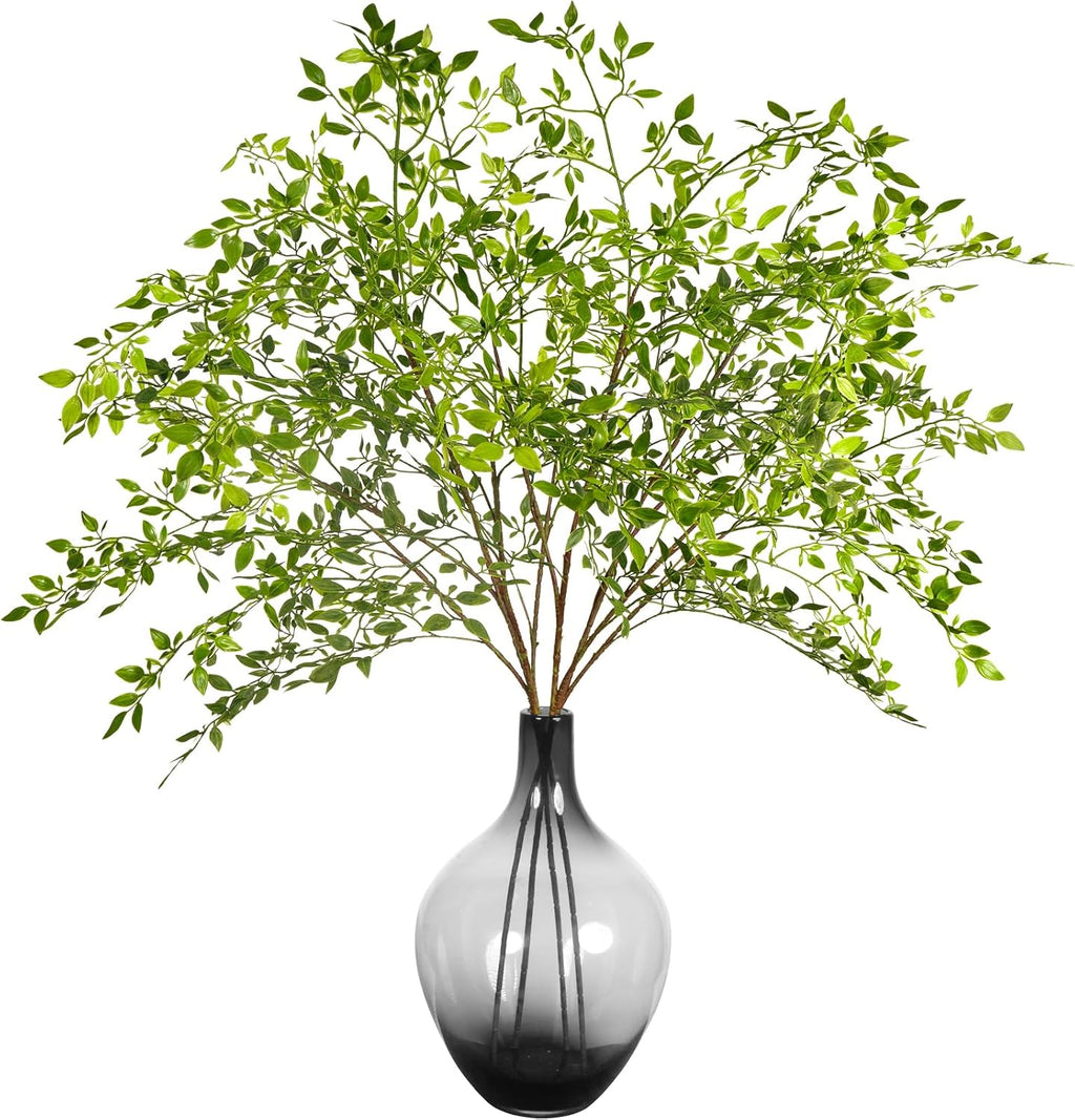 Ttranewsoo Artificial Greenery Stems, 43.3" Nandina Branches Tall Faux Plant Stems for Vase, Greenery Decor Stems Leaves Bunches for Shop Garden Office Home Décor(4Pcs,Green)