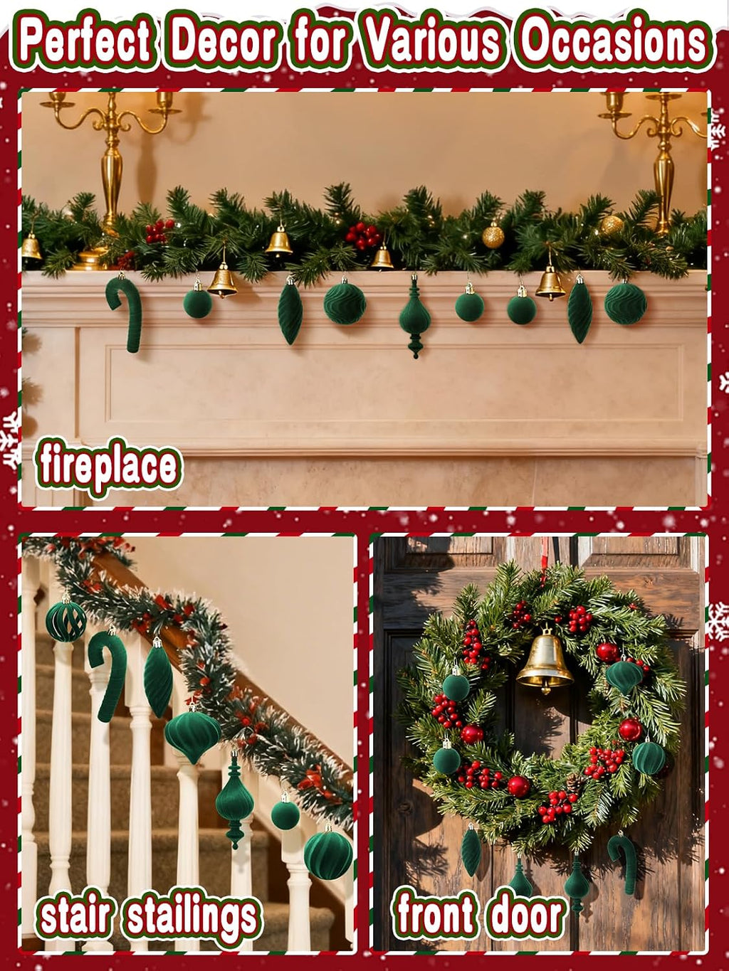 Acostop Green Velvet Star Christmas Tree Topper & Ornaments Set, 30Pcs