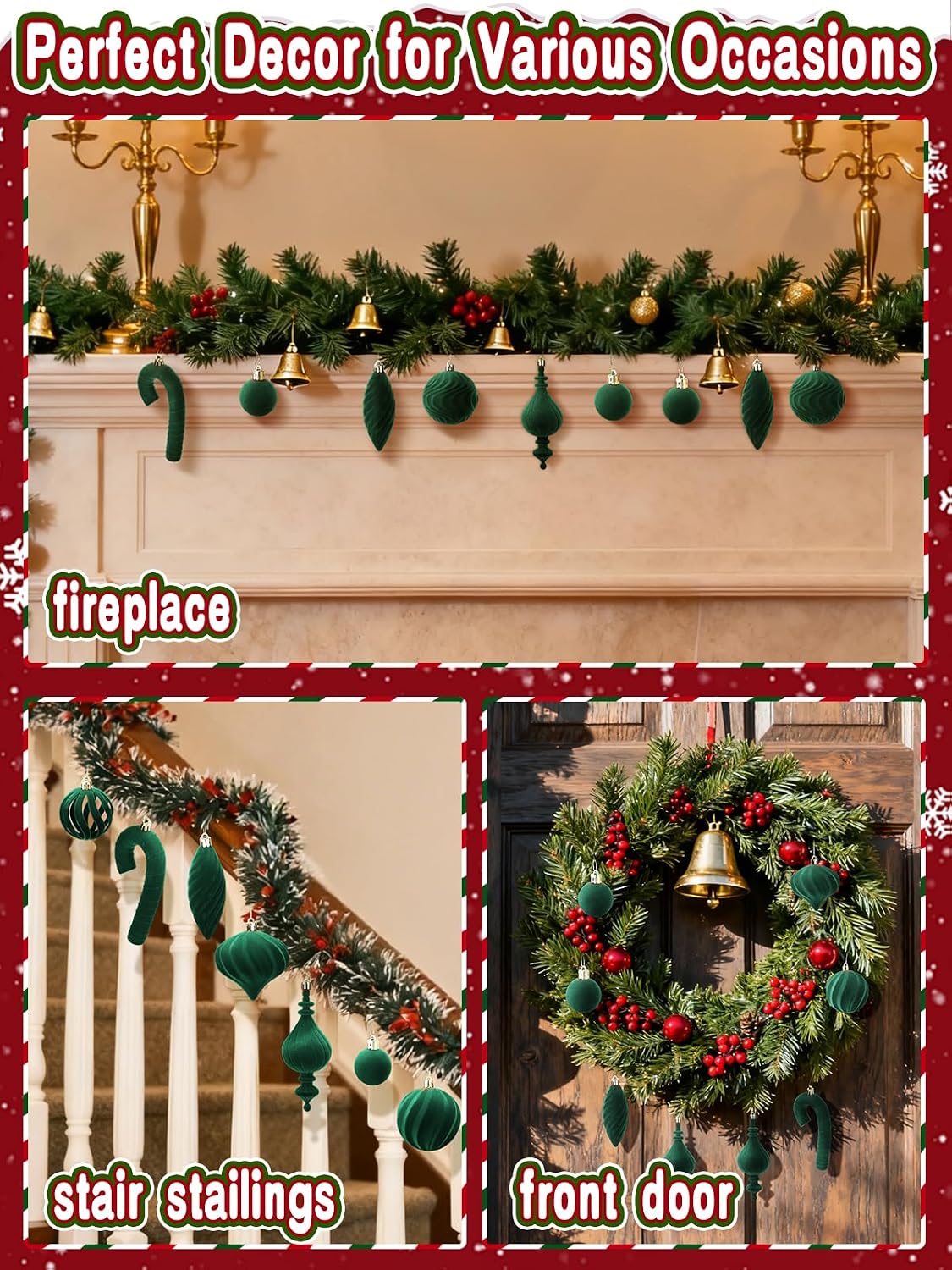 Acostop Green Velvet Star Christmas Tree Topper & Ornaments Set, 30Pcs