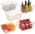 JUNCHU CHERRY Wire Kitchen Storage Basket 5 Packs,Perfect Pantry Organization Accessories Baskets,Laundry Basket,Countertop Organization,Suitable for Kitchen,Bathroom,Bedroom,Tabletop,Rose gold
