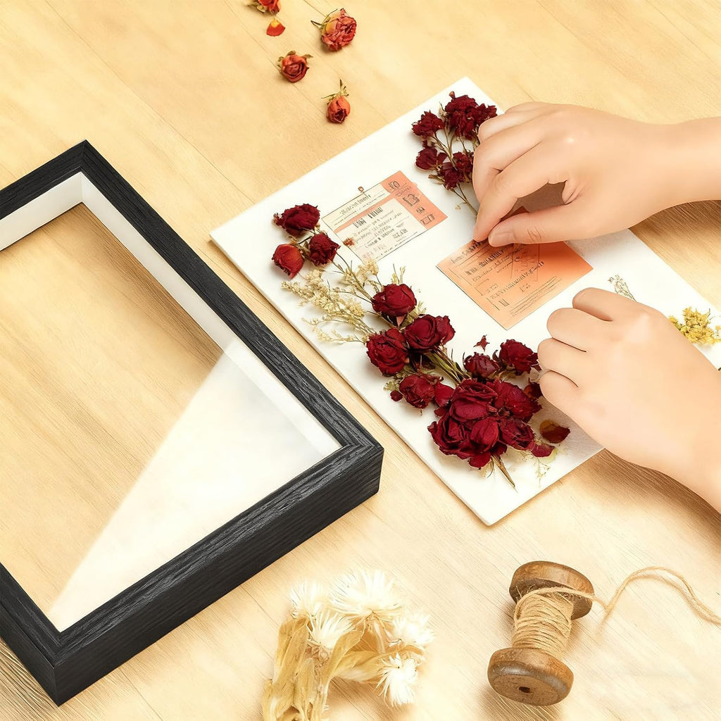 8*10 Shadow Box Frame with Horizontal & Vertical Hanging - 3D Display Case for Photos, Tickets, Memorabilia, Wedding and Baby Keepsakes (Black)