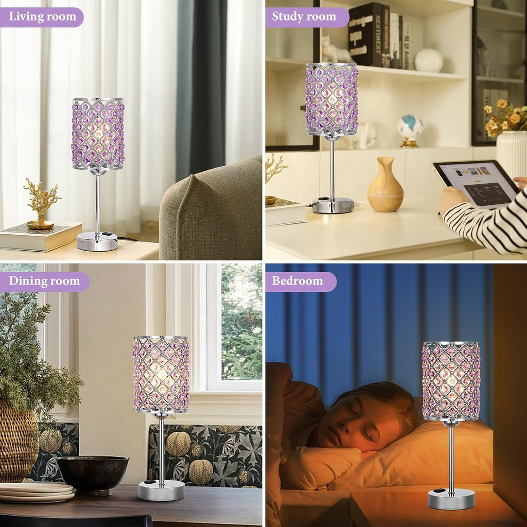 Hong-in Crystal Lamps for Night Stands, Purple Table Lamp for Bedroom