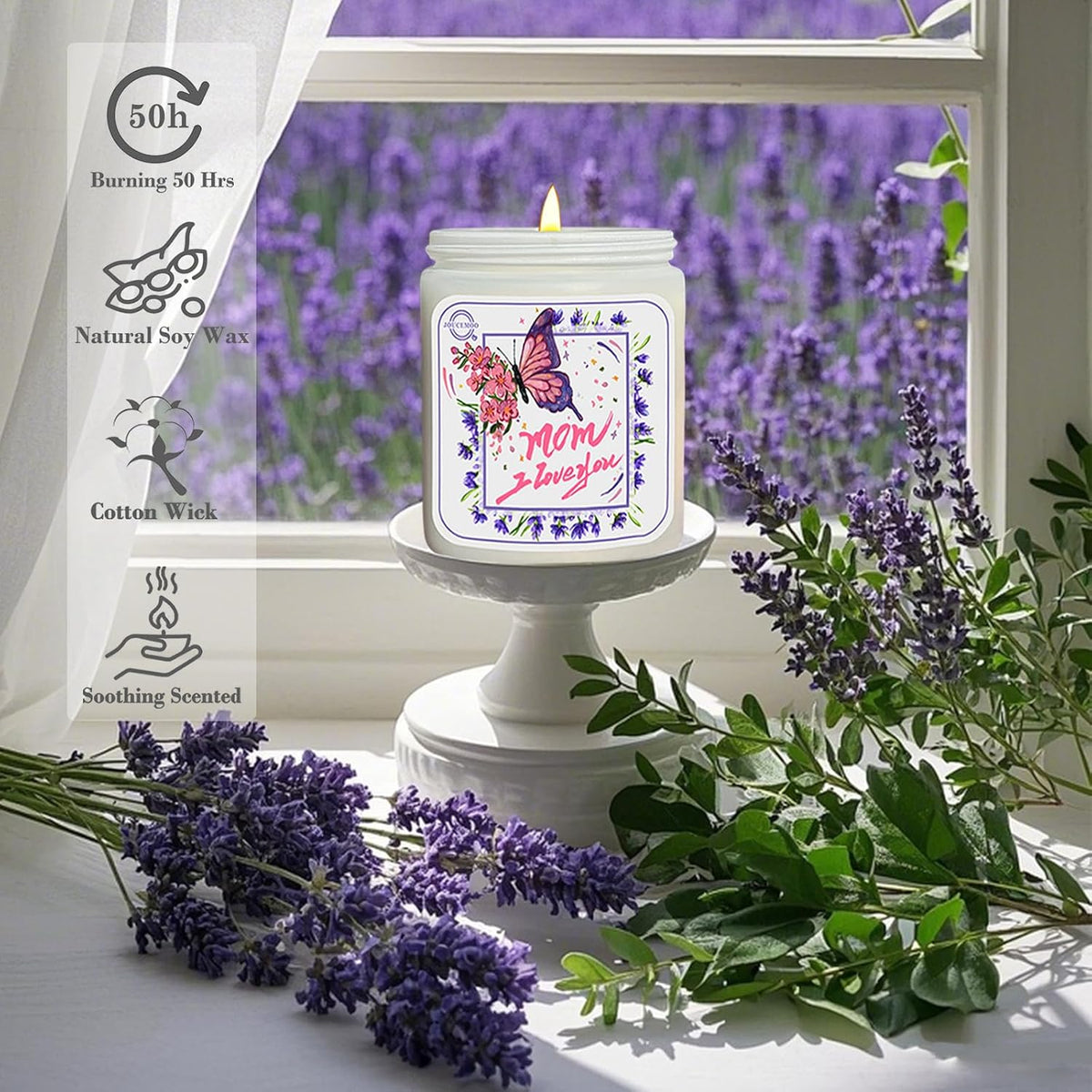 Gift for Mom, Lavender Eucalyptus Scented Candles, 7oz Non Toxic Candle
