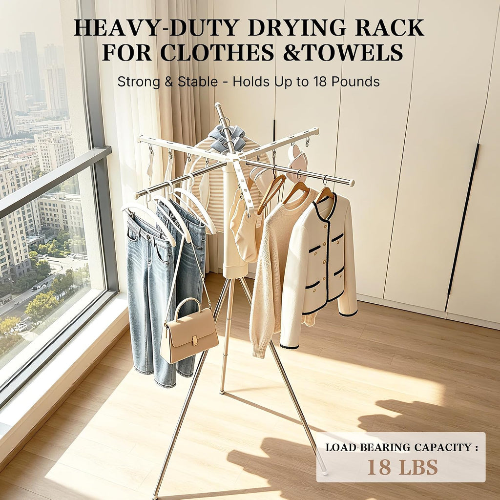 Foldable Clothes Drying Rack, Adjustable Windproof Laundry Drying Rack with Grooves & Clips, Outdoor Clothes Drying Rack Stand for Indoor Outdoor,Travel, Camping, Hotel, RV, Small Apartment