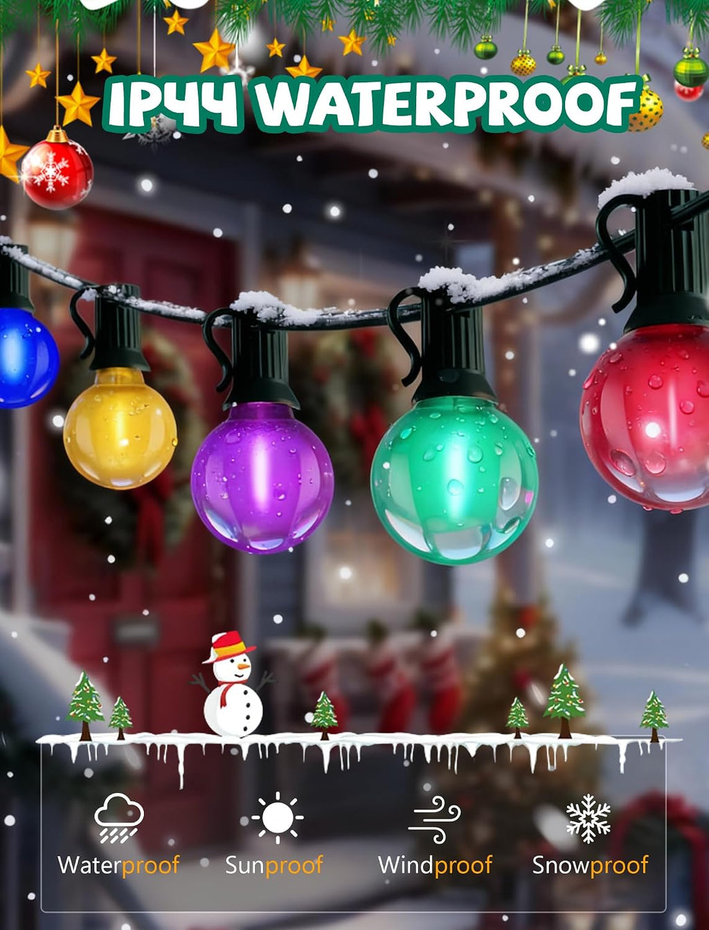 25Ft LED Multicolor String Lights Outdoor, Christmas Decor Patio Lights