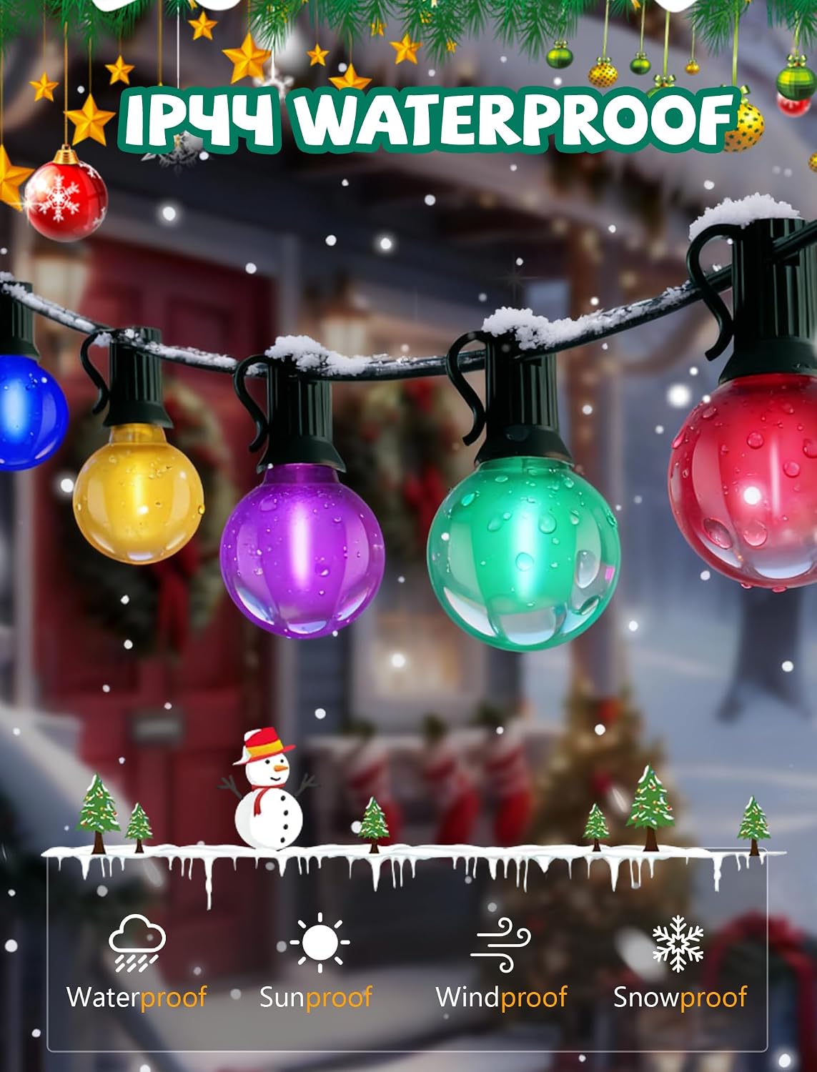 25Ft LED Multicolor String Lights Outdoor, Christmas Decor Patio Lights