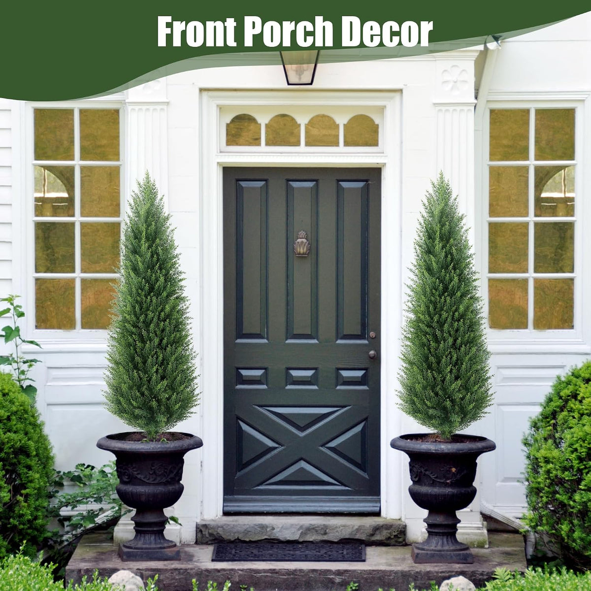 4ft Artificial Cedar Topiary UV Resistant Trees Set of 2 with Ground Spike