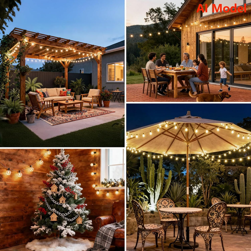 50 FT 2700K Outdoor String Lights,26 Plastic Edison Bulbs, E12 Base