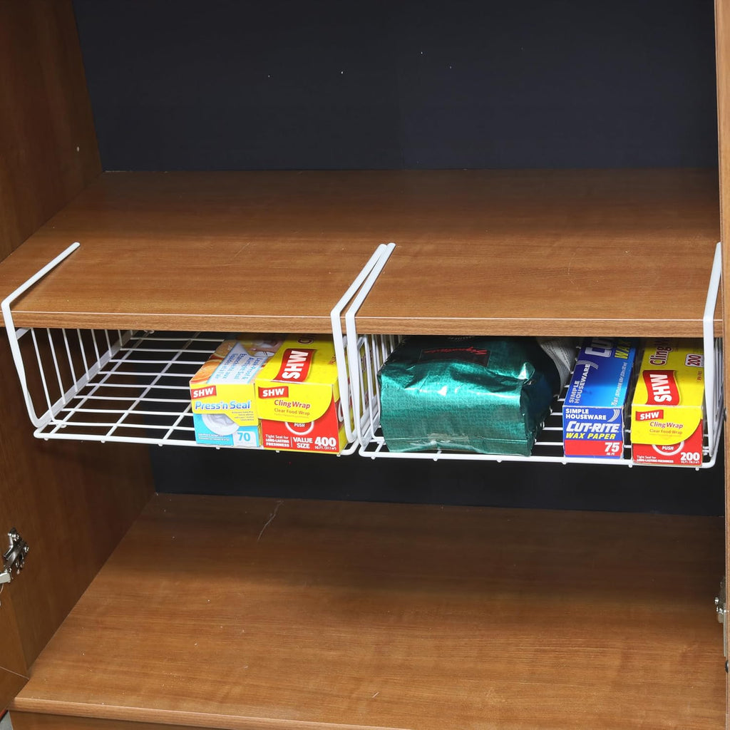 Simple Houseware 2-Pack Under Shelf Wire Metal Basket Shelf, White