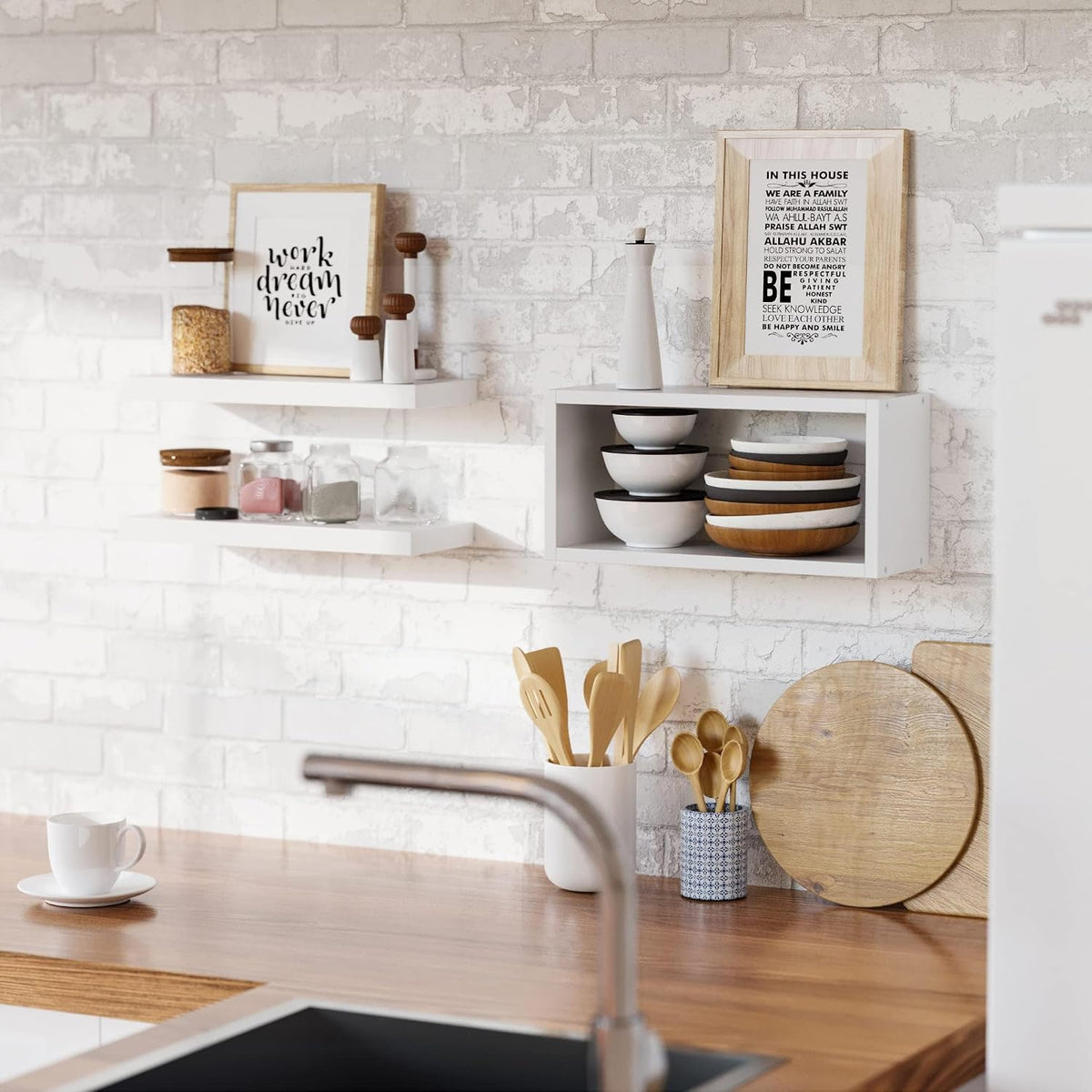 RICHER HOUSE 3-Set White Floating Wall Shelves, Bathroom Shelf Over Toilet