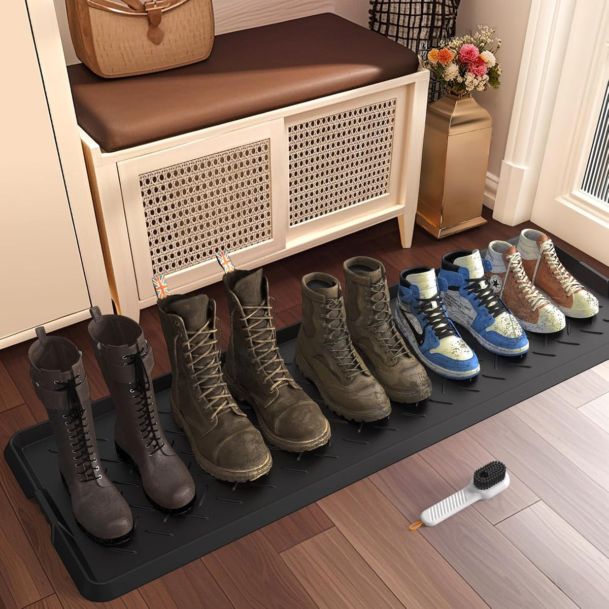 Extra Large Heavy Duty Boot Natural Rubber Shoe Mat for Entryway with Shoes Brush Large Boot Mat Multi-Purpose for Indoor or Outdoor, 16.1x 47.6 Inches
