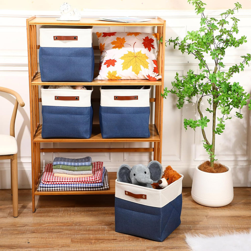 Uiifan 12 x 12 x 12 Inch 8 Pack Fabric Storage Baskets with Handles, Blue