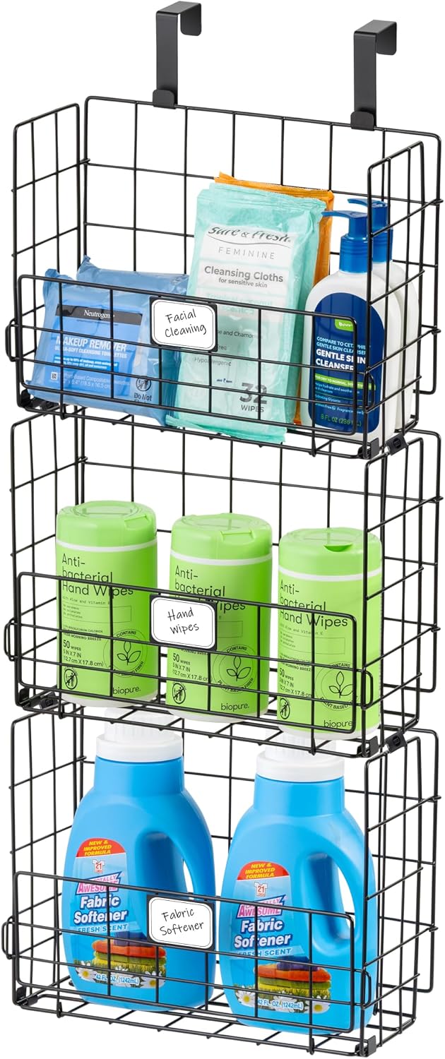 IRIS USA Over The Door Organizer, 3 Pack, Hanging or Wall Mount Wire Basket