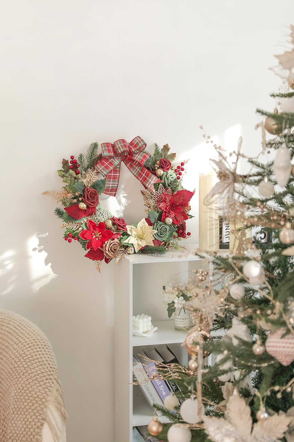 rongflower Christmas Flowers Artificial,Red Poinsettias Artificial Christmas Flowers and Greenery Deluxe Combo Set for DIY Tree Ornaments Xmas Wreath Floral Arrangements Centerpieces