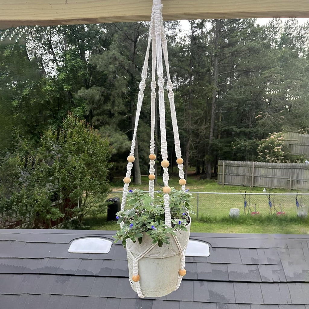 Macrame Plant Hanger Set of 2, 35 Inch Indoor Hanging Planter with 4 Hooks, Macrame Plant Hangers for Pots, No Tassels Boho Home Decor, Ivory (Pots Not Included)