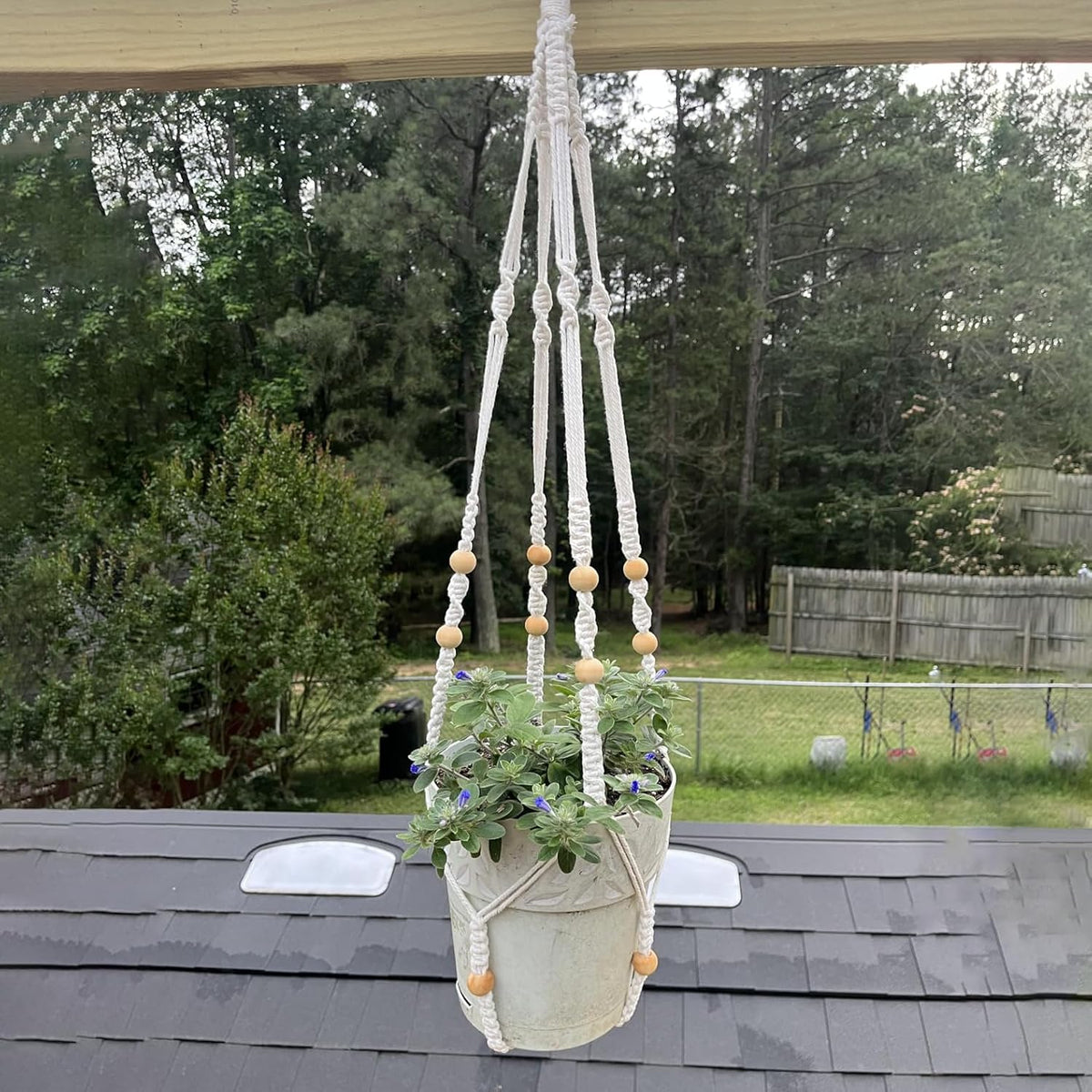 Macrame Plant Hanger Set of 2, 35 Inch Indoor Hanging Planter with 4 Hooks, Macrame Plant Hangers for Pots, No Tassels Boho Home Decor, Ivory (Pots Not Included)