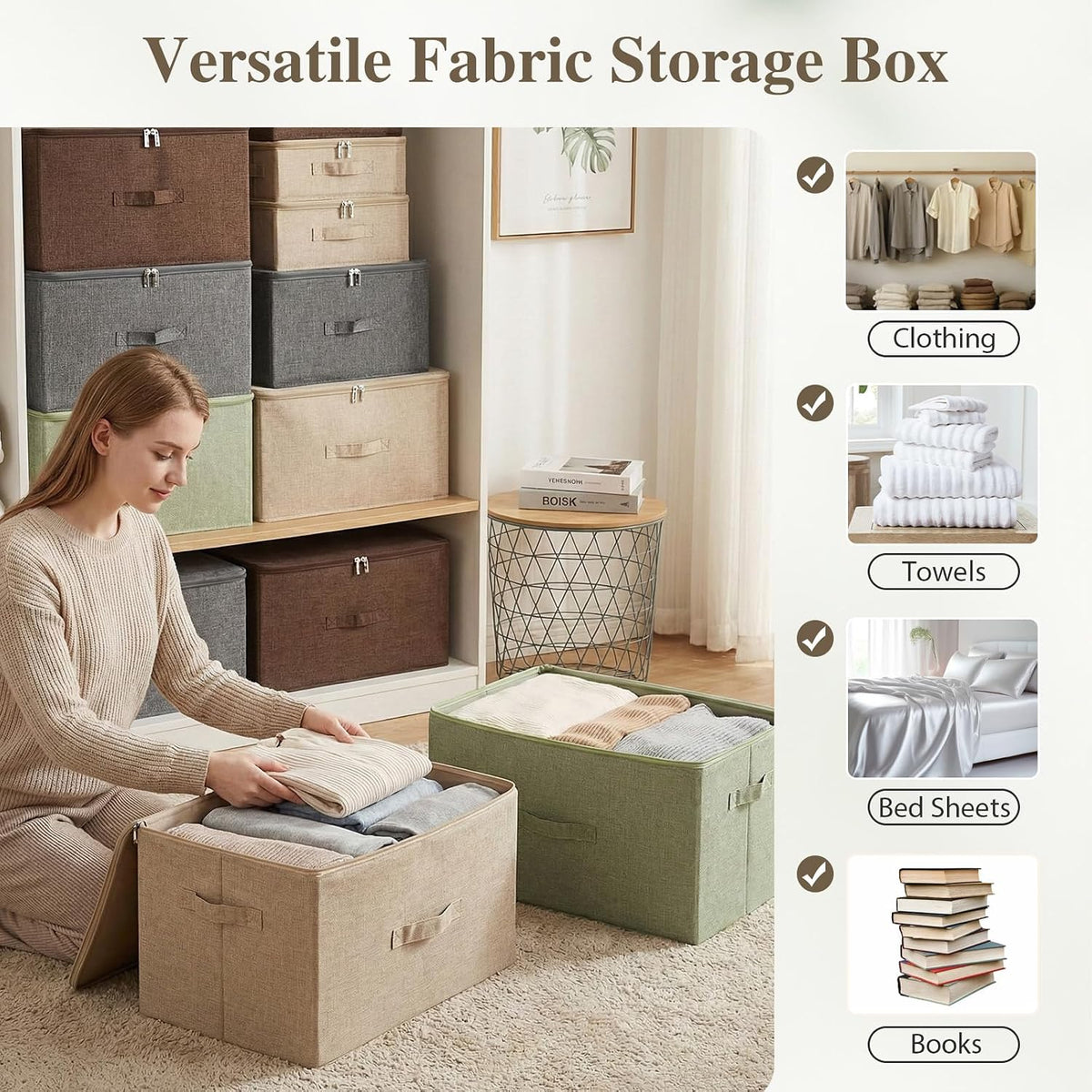 ANMINY Fabric Storage Bins with Zipper Lids, 15"x10"x6", Coffee, 2 PCS