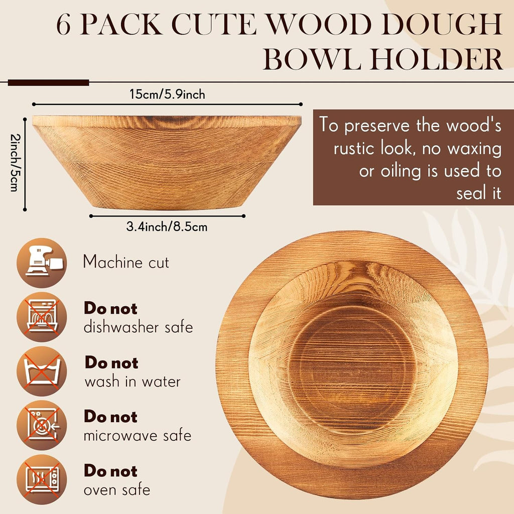 6 Pcs Wooden Dough Bowls for Decoration Passover Vintage Round Hand Carved Wood Bowl Bulk for DIY Crafts Decoration Farmhouse Supplies Housewarming Gift (Brown)